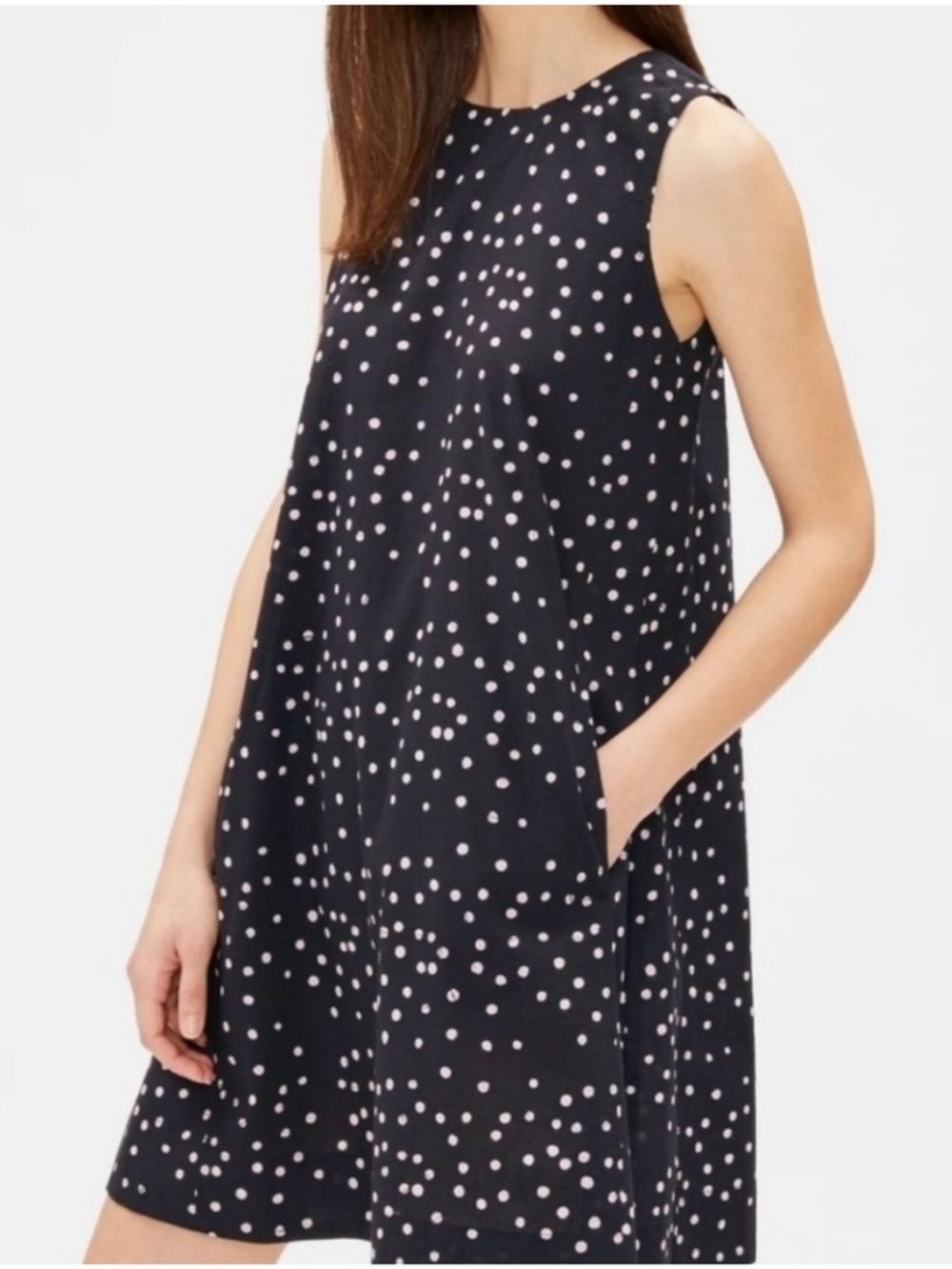 Eileen Fisher Hand Printed Organic Cotton Dot Petite Mini Shift Dress ~ PS / PP